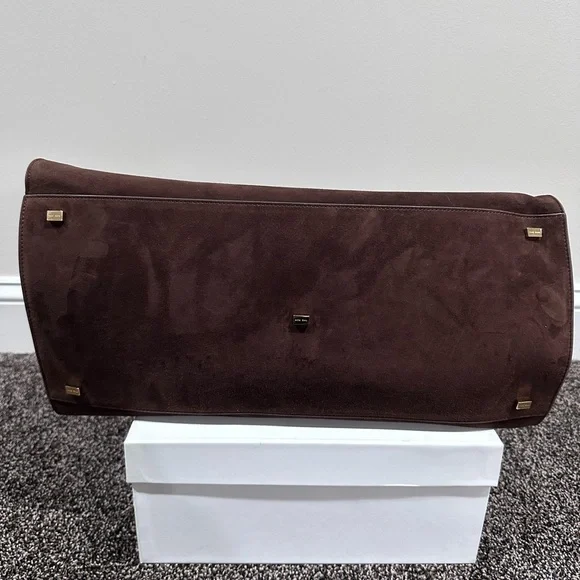 The Row Soft Margaux 17 Brown Suede Leather Top Handle Bag - Picture 13 of 16